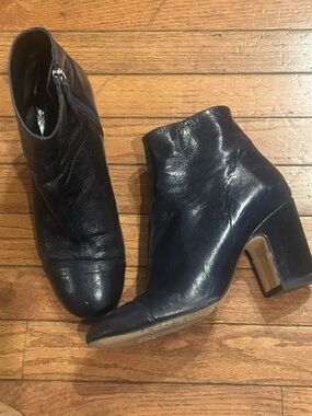 Zara Women’s Size 39 Navy Ankle Bootie Leather Block Heels